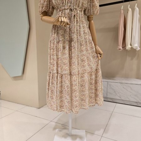 플라워 스트링 브이넥 시폰원피스