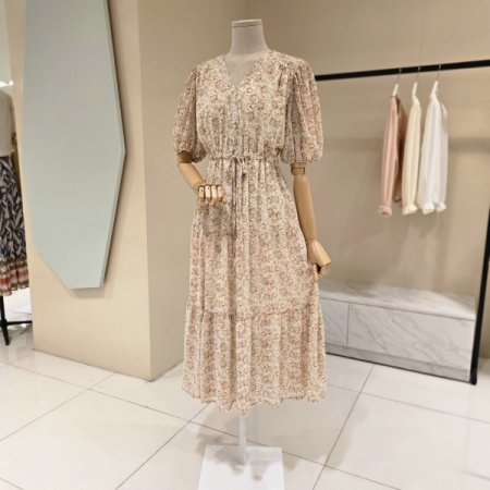 플라워 스트링 브이넥 시폰원피스