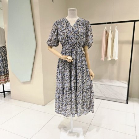 브이넥 스트링 플라워 시폰원피스