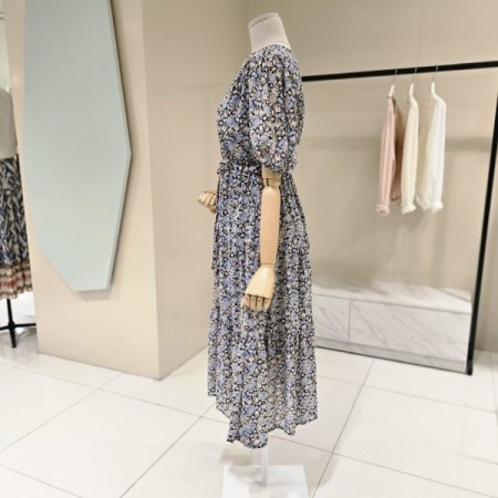 브이넥 스트링 플라워 시폰원피스