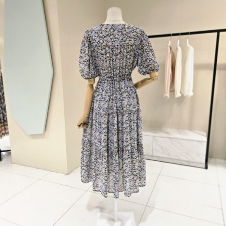 브이넥 스트링 플라워 시폰원피스