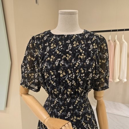 플라워 프린트 라운드 시폰원피스