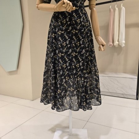 플라워 프린트 라운드 시폰원피스