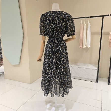 플라워 프린트 라운드 시폰원피스