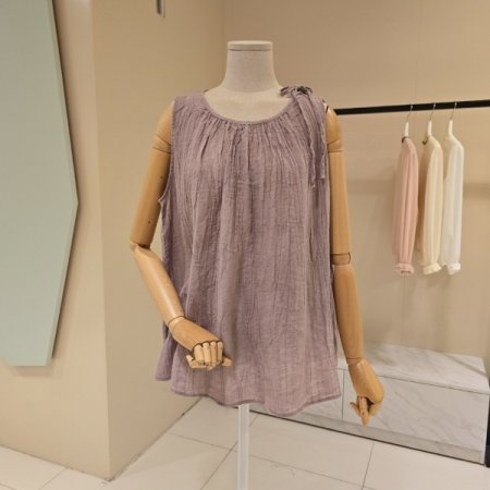 박시핏 주름끈 린넨 민소매블라우스