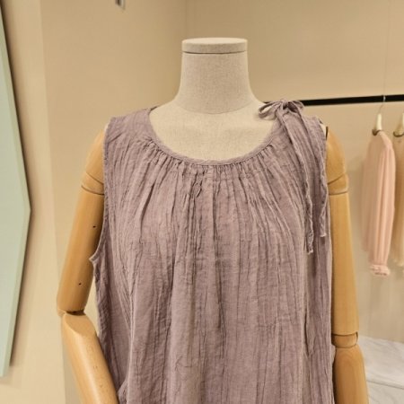 박시핏 주름끈 린넨 민소매블라우스