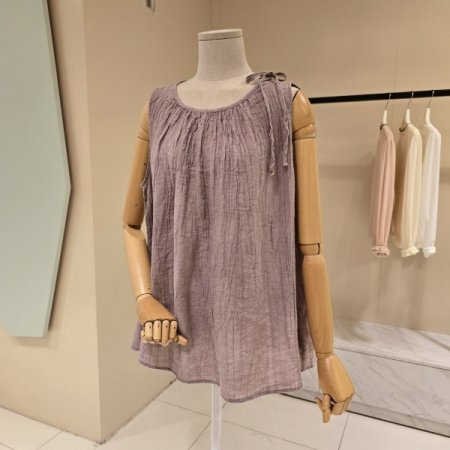 박시핏 주름끈 린넨 민소매블라우스