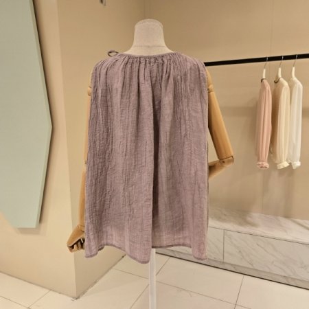 박시핏 주름끈 린넨 민소매블라우스