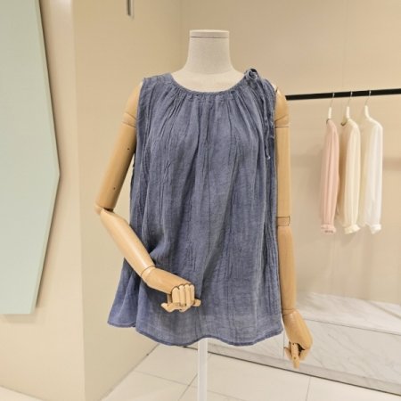 어깨끈 루즈핏 민소매 린넨블라우스