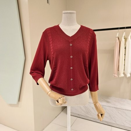 심플 브이넥 7부 니트