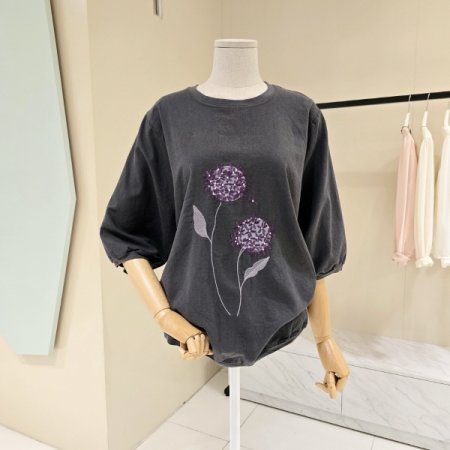 박시핏 수국 린넨티셔츠