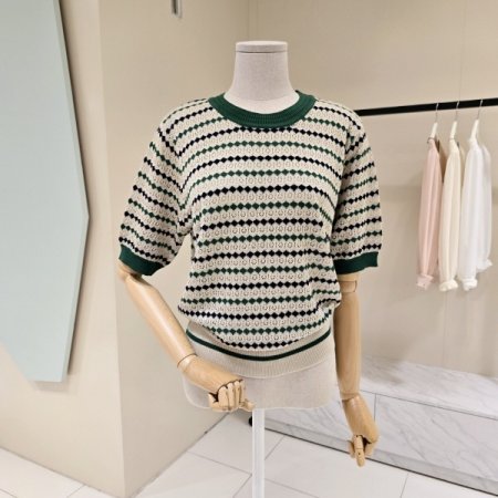 배색 펀칭 라운드니트