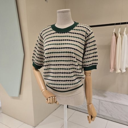 배색 펀칭 라운드니트