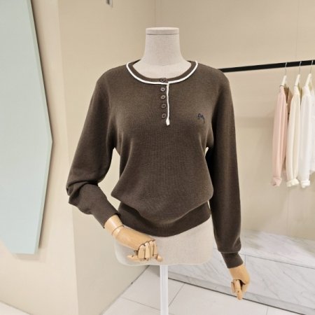 데스틸 심플 라인배색 라운드니트