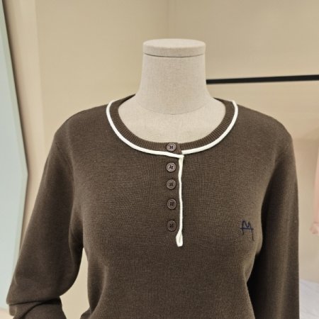 데스틸 심플 라인배색 라운드니트