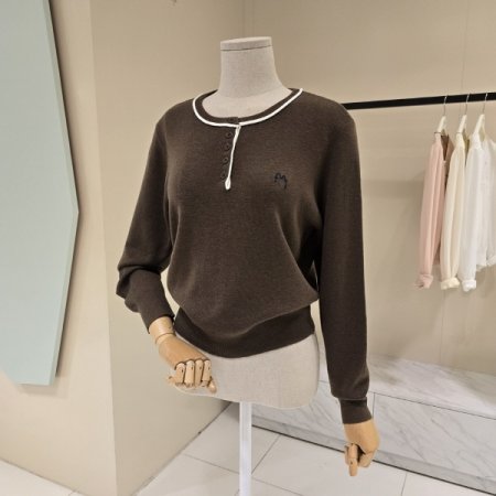 데스틸 심플 라인배색 라운드니트