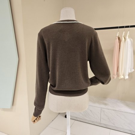 데스틸 심플 라인배색 라운드니트