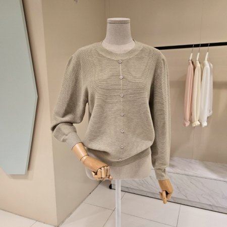 골지 라운드 단추 니트