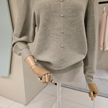 골지 라운드 단추 니트