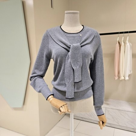 숄부착 심플 라운드 니트