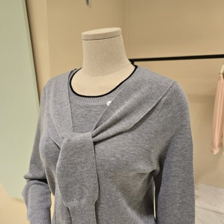 숄부착 심플 라운드 니트