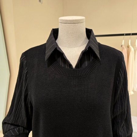 니트배색 단가라 셔츠블라우스