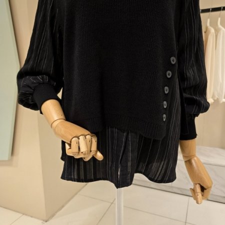 니트배색 단가라 셔츠블라우스