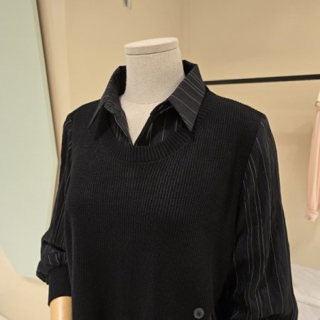 니트배색 단가라 셔츠블라우스