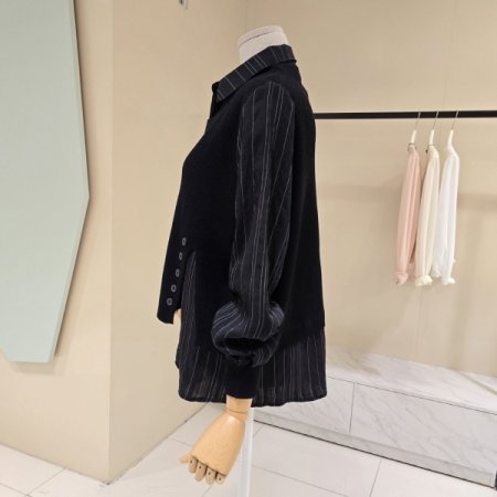 니트배색 단가라 셔츠블라우스