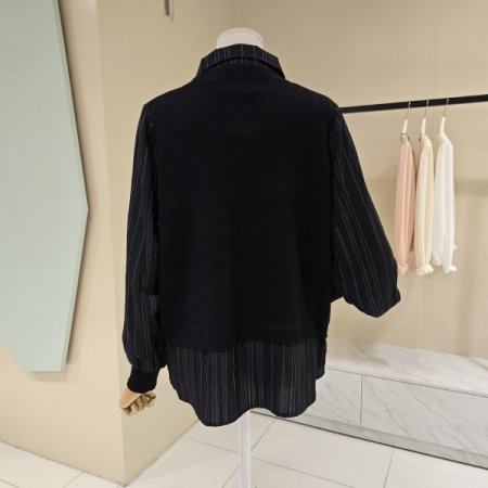 니트배색 단가라 셔츠블라우스