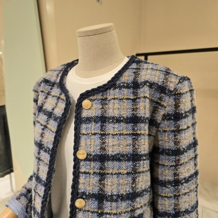 라인배색 라운드 체크자켓