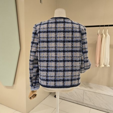 라인배색 라운드 체크자켓