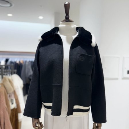 털카라배색 핸드메이드 배머점퍼