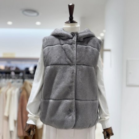 페이크 밍크퍼 후드베스트