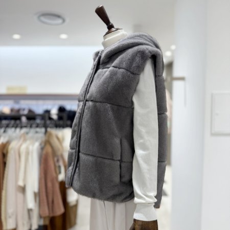 페이크 밍크퍼 후드베스트