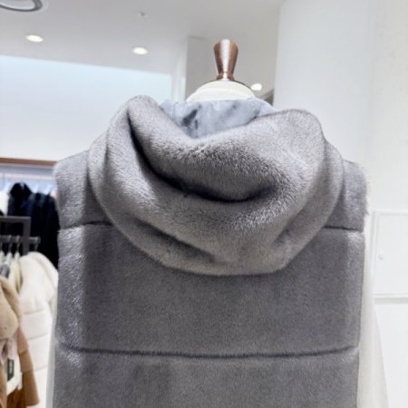 페이크 밍크퍼 후드베스트