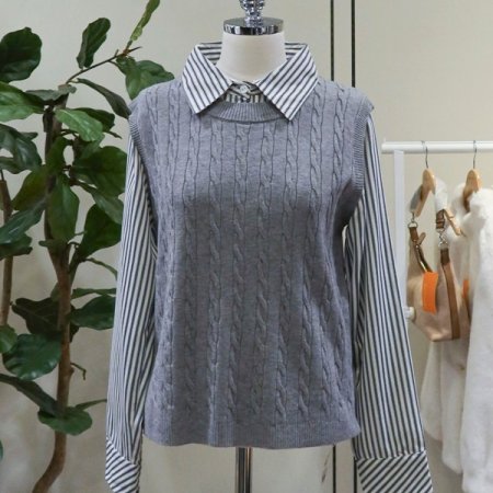 조끼레이어드셔츠니트