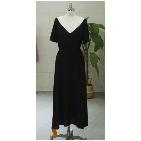 브이넥배색롱원피스