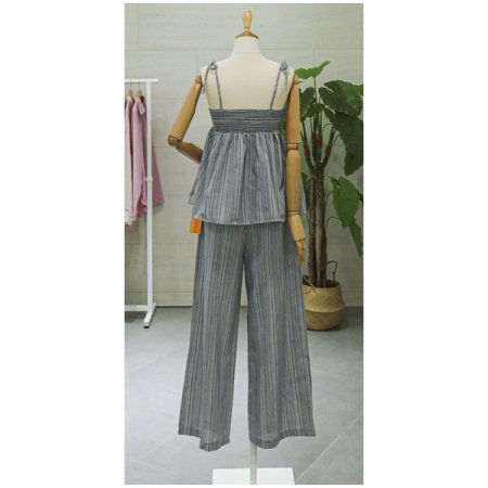 스트라이프민소매팬츠세트