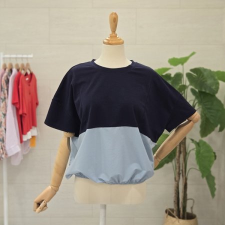 밑단밴딩배색반팔티셔츠