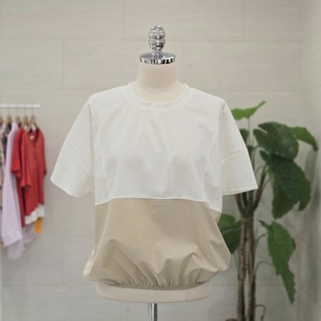 밑단밴딩배색반팔티셔츠