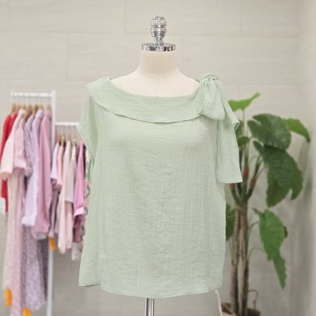 스완리본끈민소매블라우스