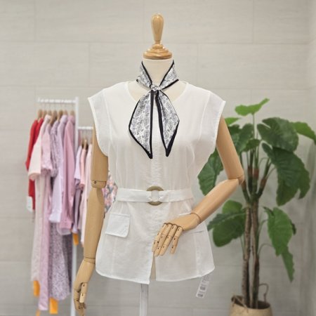 벨티드스카프민소매블라우스