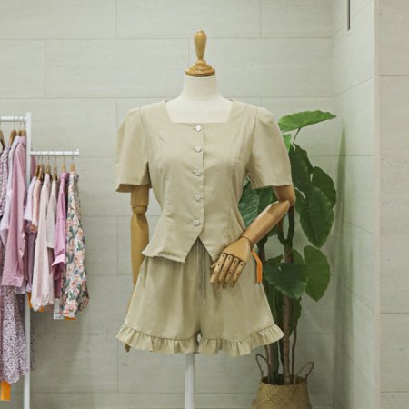 실버버튼자켓반바지세트