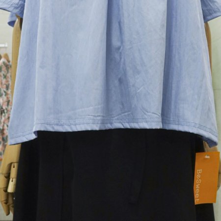 배색나그랑반팔블라우스