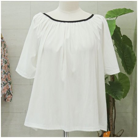 배색나그랑반팔블라우스