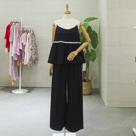 민소매배색바지세트