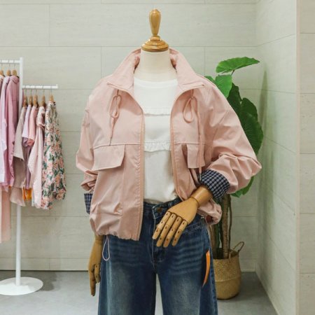 소매배색스트링아노락점퍼