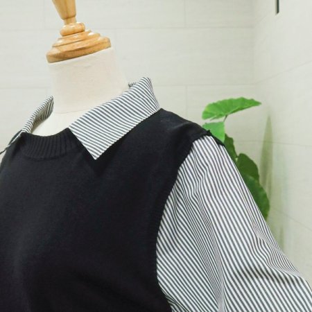 셔츠배색단추긴팔니트