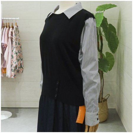 셔츠배색단추긴팔니트